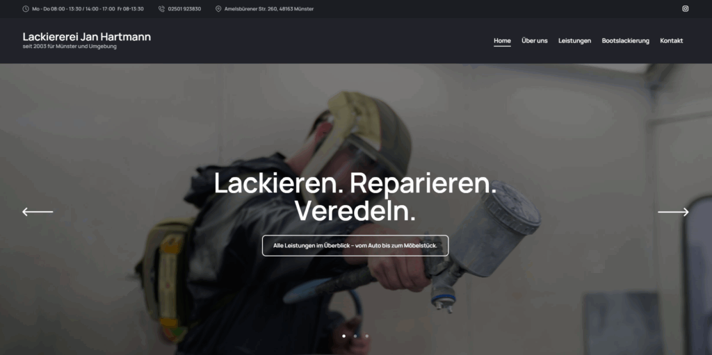 Digitale Visitenkarte | Homepage erstellen lassen | Lackiererei Jan Hartmann